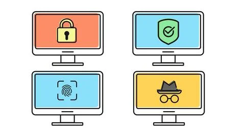 Cyber security and digital privacy icon set 스톡 일러스트
