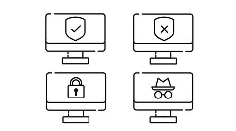 Cyber security and digital privacy computer set Illustrazione stock