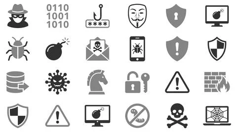 Cyber security and digital threat icon set for network protection design Stock Illustration
