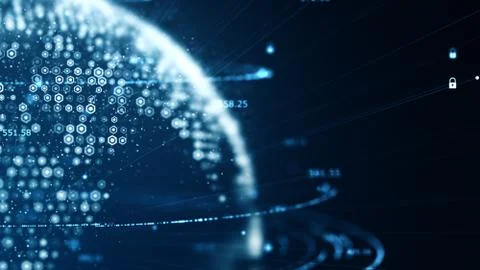 Cyber security and global communication concept. Analysis of information. Tec Illustrazione stock