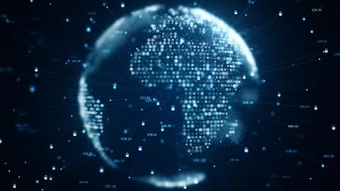 Cyber security and global communication concept. Analysis of information. Tec Stock Illustration