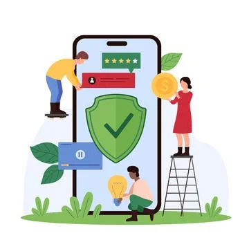 Cyber security and information encryption, tiny people protect data privacy from Illustrazione stock