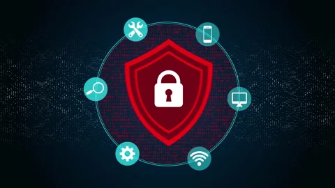 Cyber security and information network  Shield Icon Secure Global Network Stock Footage 347929773