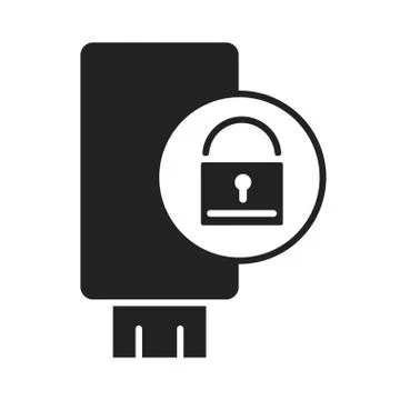 Cyber security and information or network protection flash drive lock silhouette Stockillustratie