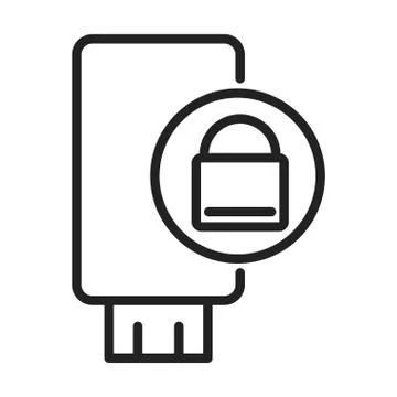 Cyber security and information or network protection flash drive lock line style Illustrazione stock