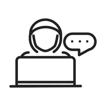 Cyber security and information or network protection hacker with laptop line Stock Illustration