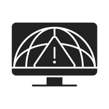 Cyber security and information or network protection computer world warning sign Illustrazione stock