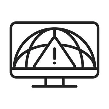 Cyber security and information or network protection computer world warning sign 库存插图