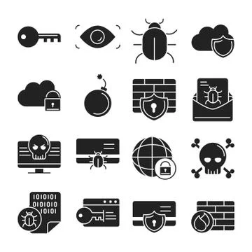 Cyber security and information or network protection icons set line style 库存插图