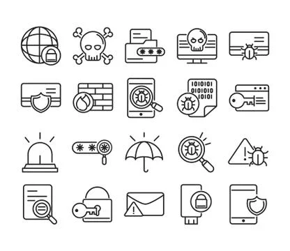 Cyber security and information or network protection icons set line style イラスト素材