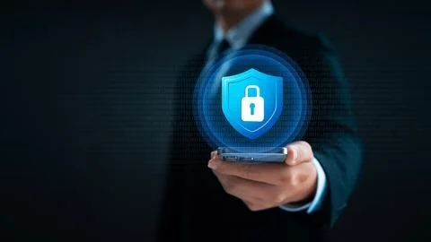 Cyber ??security and internet data protection, businessman using smartphone.. Stock Photos