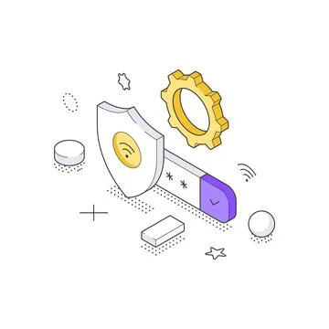 Cyber Security And Network Data Protection Isometric Vector Illustration Co.. Stock-Illustration