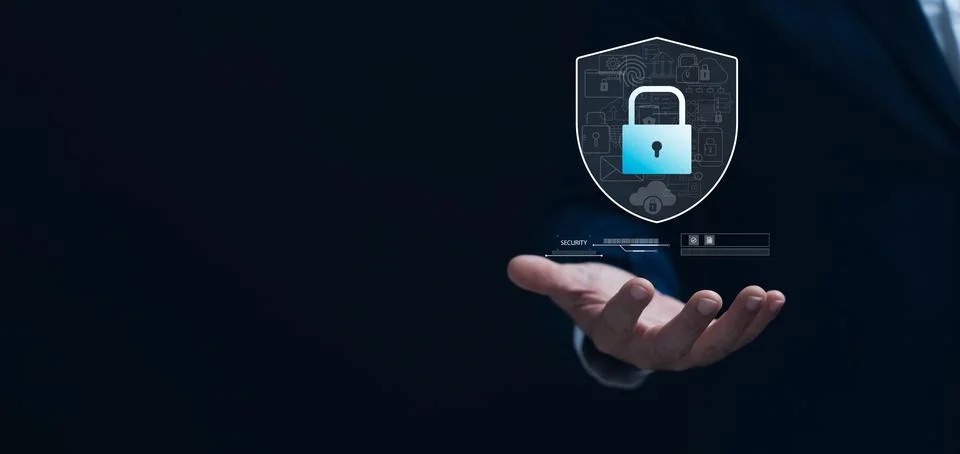 Cyber security and network data protection, businessman holding security pa.. Stock Photos