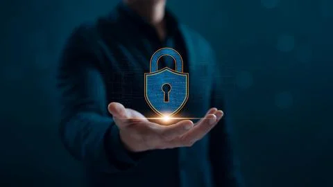 Cyber security and network data protection, businessman holding security pa.. Stock Photos