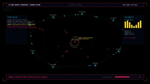 Cyber Security and Network Defense Concept, Digital Data Flow on Screen Stock Footage 341714959