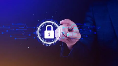 Cyber security and online data protection on internet, Technology, Internet.. Foto stock