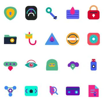 Cyber Security and Online Network Data Protection Icon Set Stock Illustration