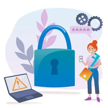 Cyber security and password strength concept. Person secures computer and s.. Illustrazione stock