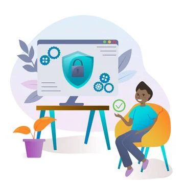 Cyber security and password strength concept. User protecting personal data w Stockillustratie