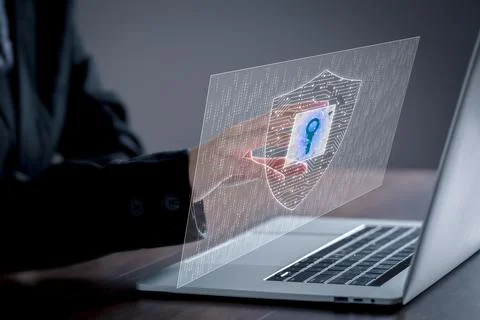 Cyber security and protection data on internet and networking concept. Hand o Stock Photos