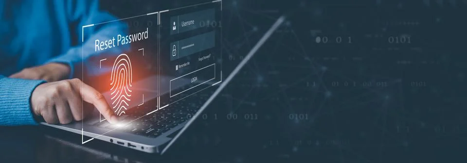 Cyber security and reset password login online concept Hands typing and enter Stock Photos