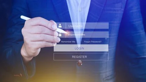 Cyber security and Security password login online concept Hands typing and .. Stock Photos