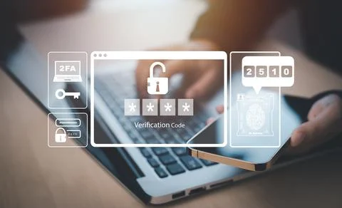 Cyber security and Security password login online concept  Hands typing and e Stock Photos