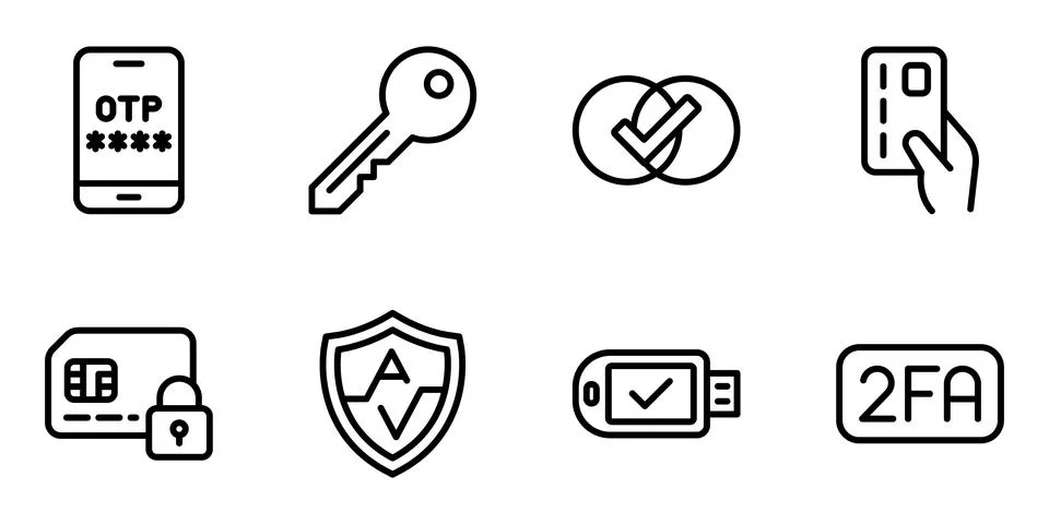Cyber Security and Two Factor Authentication 2FA Line Icon Set Stock Illustration