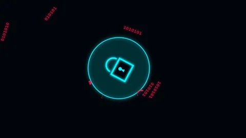 Cyber Security Animation With Glowing Padlock And Binary Code On Dark Background Stock Footage 340747216