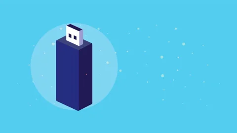 Cyber security animation with usb memory and alarm light Stock Footage 137774489