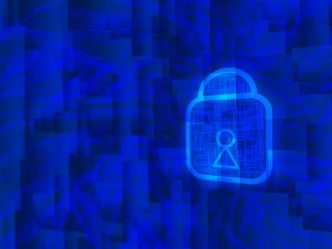 Cyber security background in dark abstract with lock icon covered by blue con イラスト素材