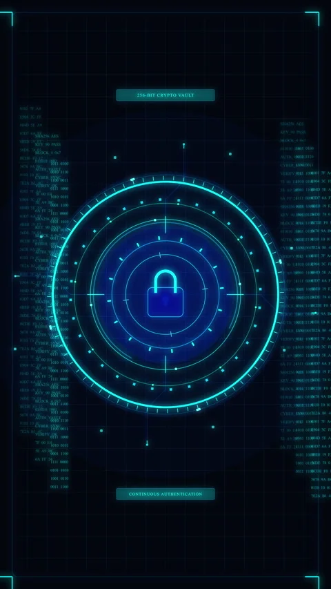 Cyber security blue digital lock data interface motion graphic loop Stock Footage 346634581