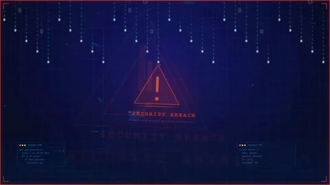 Cyber Security Breach Alert with Falling Binary Code and Warning Triangle Stock Footage 341069377
