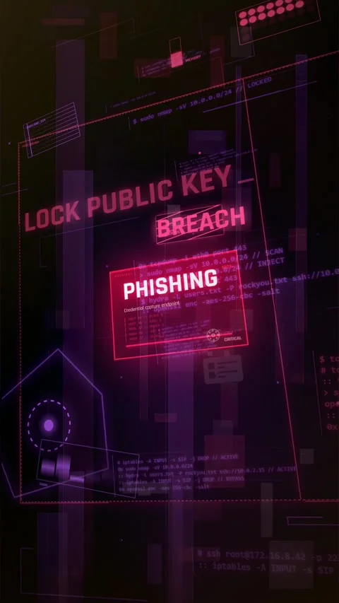 Cyber Security Breach and Phishing Warning Digital HUD Background Stock Footage 335574433
