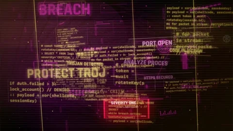 Cyber Security Breach Digital Interface with Scrolling Code Stock Footage 335572441