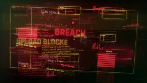 Cyber Security Breach HUD Interface with Warning Alerts Stock Footage 335567839