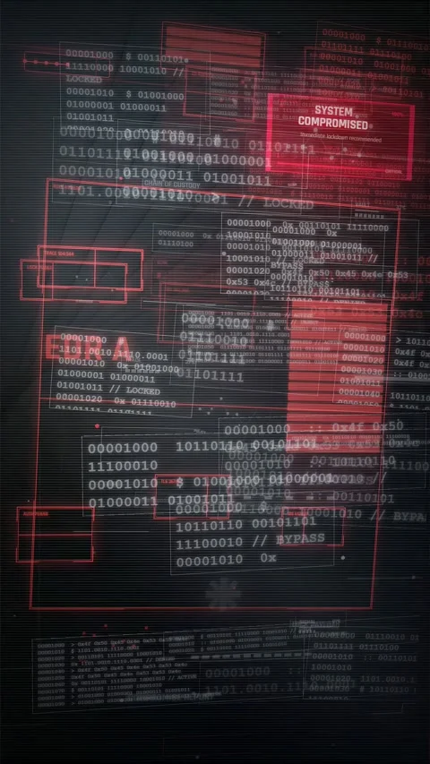 Cyber Security Breach System Compromised Digital HUD Background Stock Footage 335564939