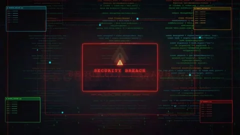 Cyber Security Breach Warning Alert on Digital Code Interface Screen 库存影片 341068632