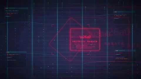 Cyber Security Breach Warning Alert on Digital Network Technology Background Stock Footage 341068902