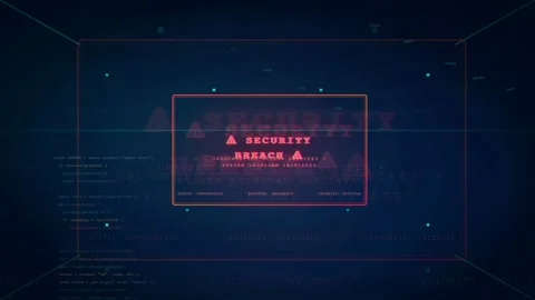 Cyber Security Breach Warning Alert on Futuristic Digital Screen with Hacking Stock Footage 341069478