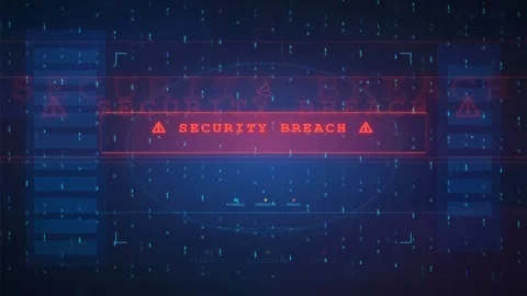 Cyber Security Breach Warning Alert on Futuristic Digital HUD Screen Видео 341073564