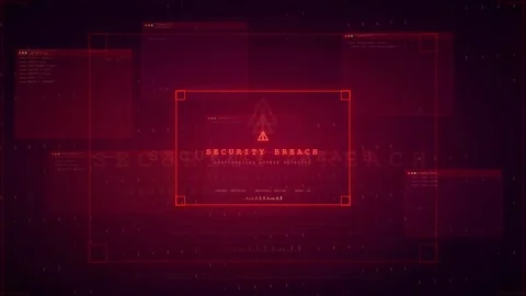 Cyber Security Breach Warning Alert on Futuristic Red Digital Interface 库存影片 341074096