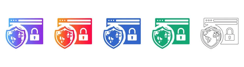 Cyber Security Browser Shield Icon Set イラスト素材