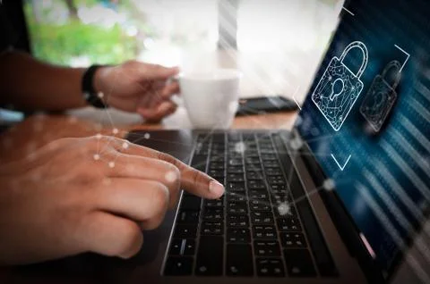 CYBER SECURITY Business technology secure Firewall Antivirus Alert Protection Stock Photos