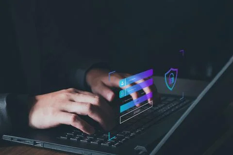 Cyber ??Security. businessman using computer Network Login, Internet Security Stock Photos