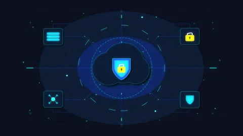 Cyber security cloud computing shield protection data privacy Stock Footage 347199144
