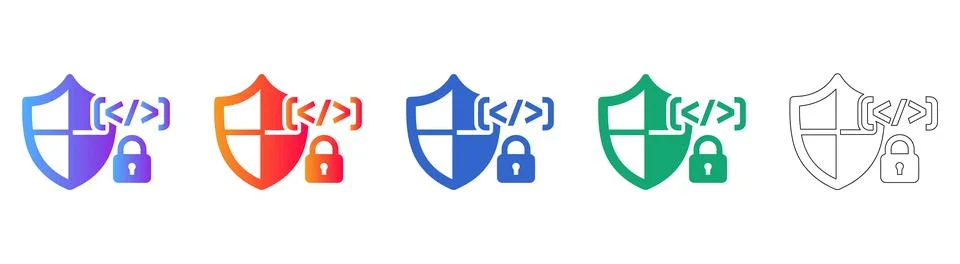 Cyber Security Code Shield Icons Set 스톡 일러스트