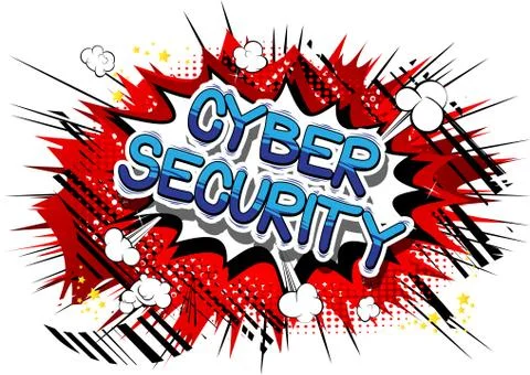 Cyber Security - Comic book style word on abstract background. Illustrazione stock