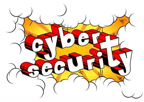 Cyber Security - Comic book style word on abstract background. Illustrazione stock
