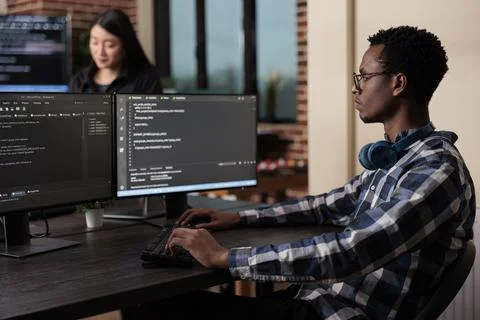 Cyber security company employee developing blockchain based database processing 스톡 사진